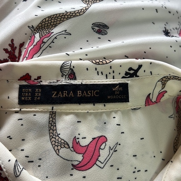 Zara Basic Mermaid Print Button Down Shirt Blouse Size XS - Picture 11 of 17